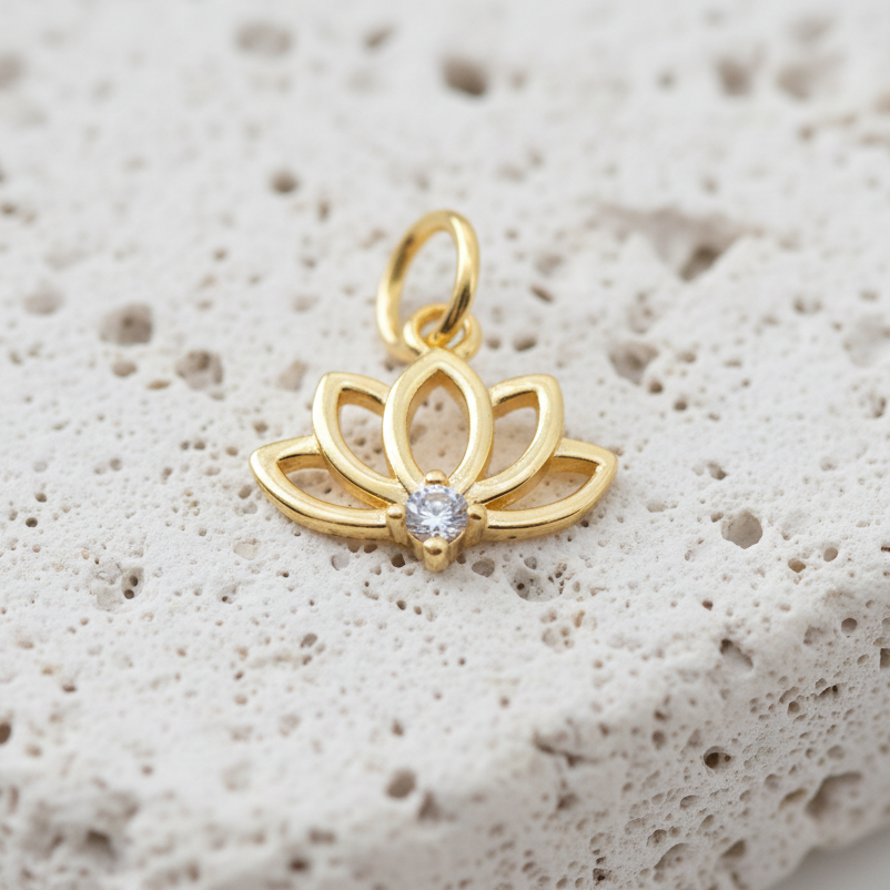 Gold plated lotus charm for crystal bracelets — symbol of renewal and new beginnings