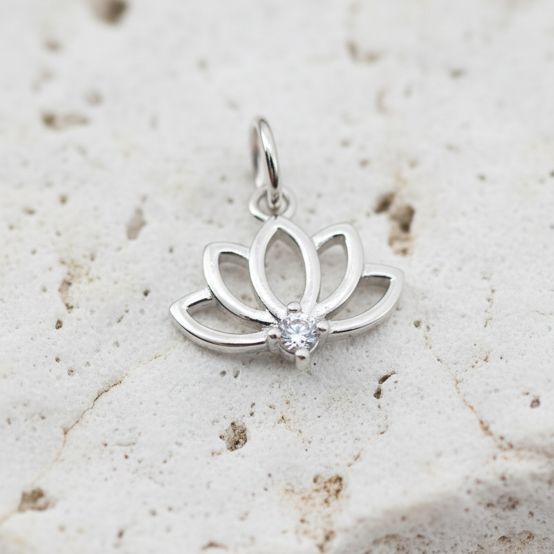 Silver plated lotus charm for crystal bracelets — symbol of renewal and new beginnings