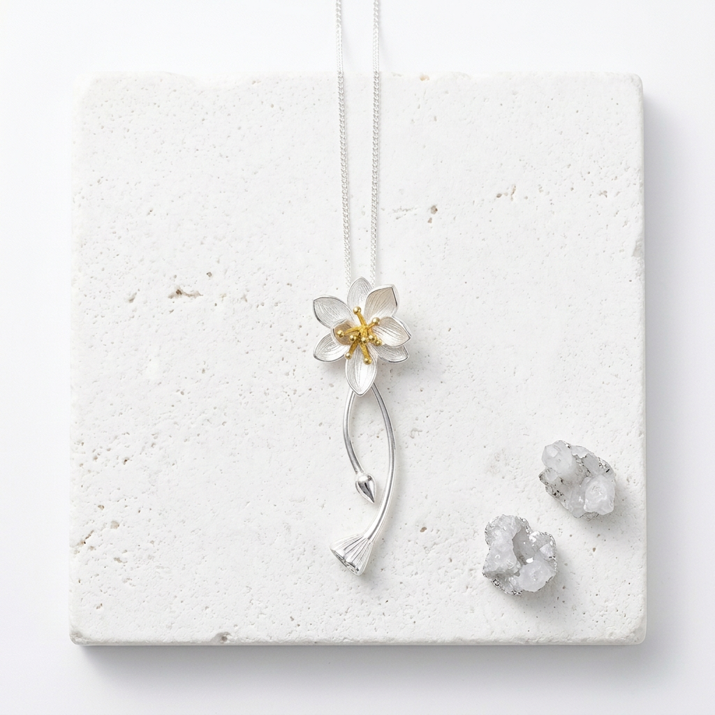 Sterling Silver Lotus Pendant Necklace | Spiritual Symbol