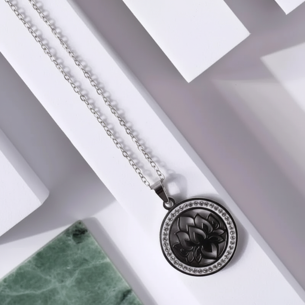 Silver lotus mandala and hamsa jewelry — spiritual symbol jewelry for growth and protection