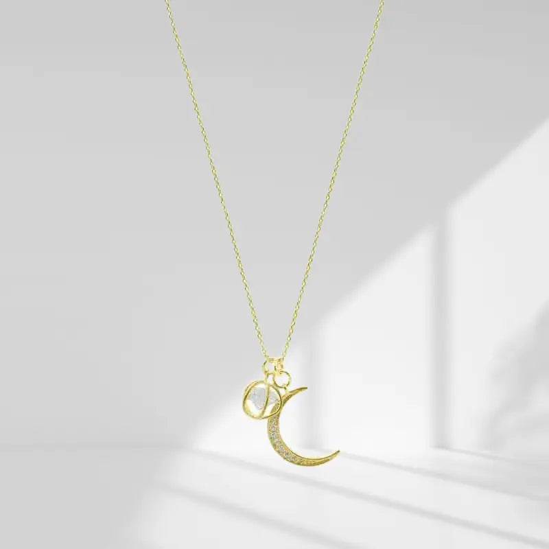 Lunar Radiance Crystal Moon Ball Necklace – Available in Gold or Silver - Mystic Soul Jewelry