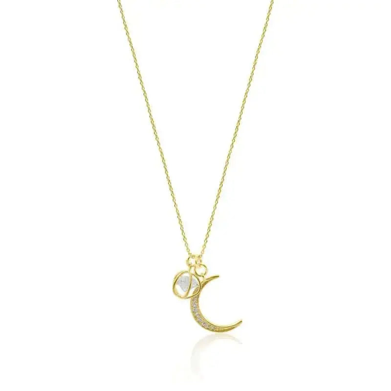 Lunar Radiance Crystal Moon Ball Necklace – Available in Gold or Silver - Mystic Soul Jewelry