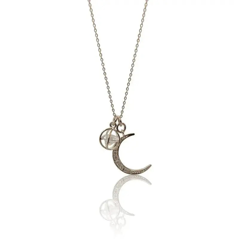 Lunar Radiance Crystal Moon Ball Necklace – Available in Gold or Silver - Mystic Soul Jewelry