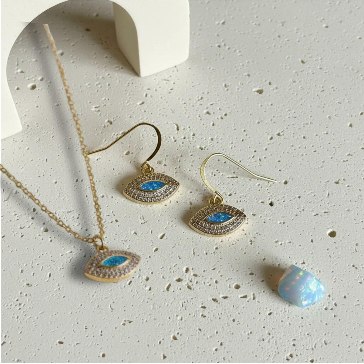 Marquise evil eye necklace set