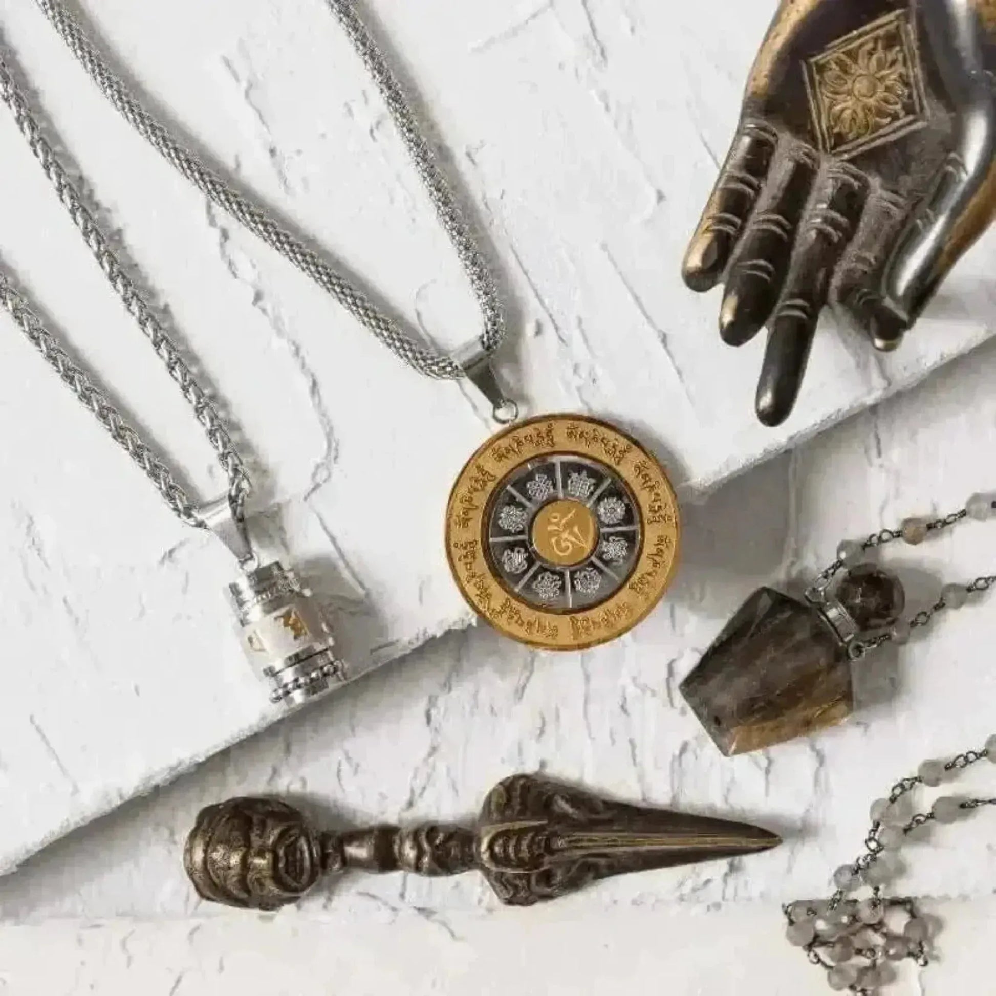 meditation jewelry prayer wheel necklace