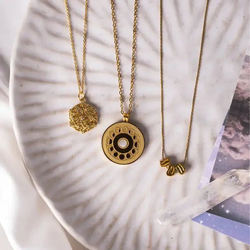 Moon Phases Necklace | Full Moon Pendant with Lunar Cycle Design - Mystic Soul Jewelry