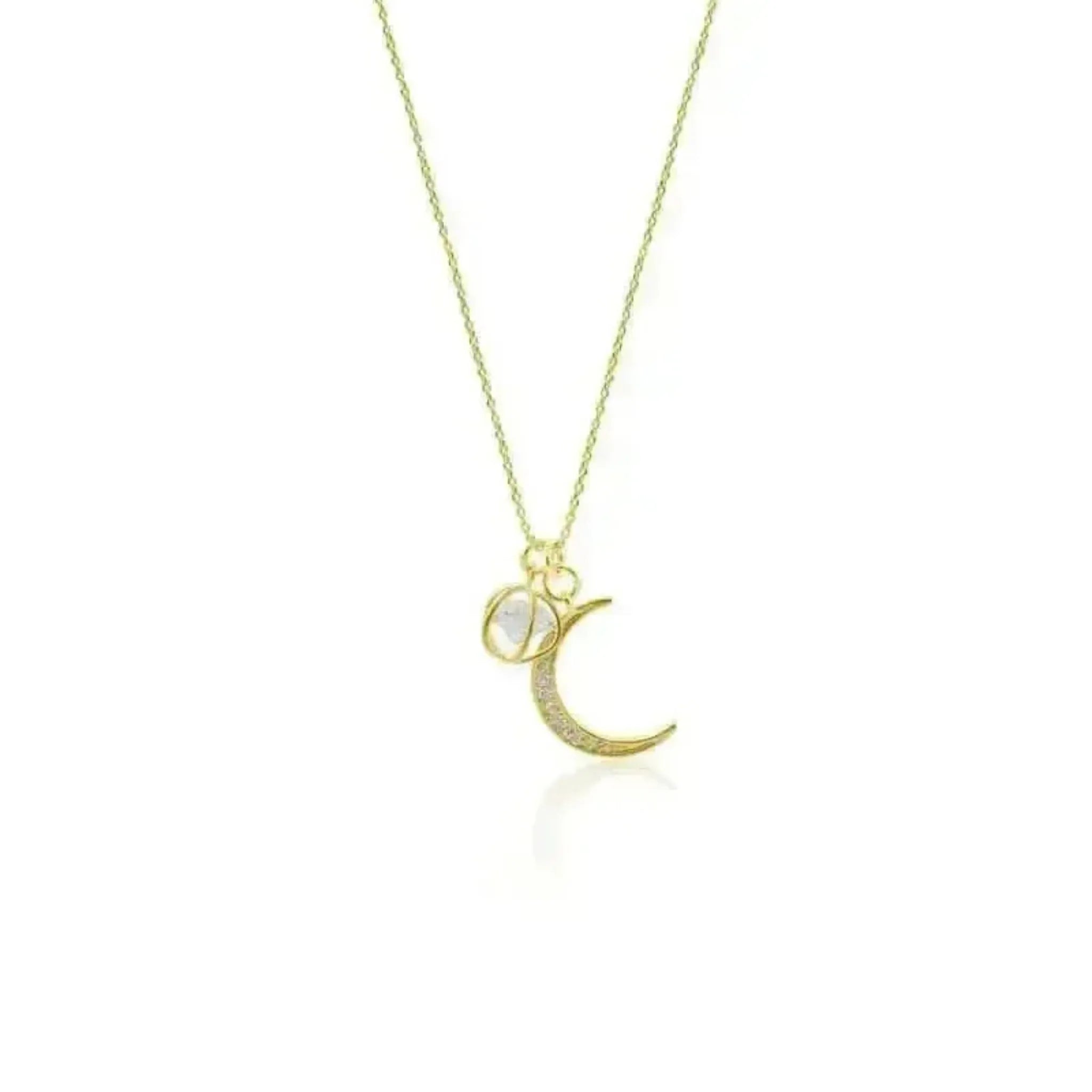 crescent moon necklace with crystal ball