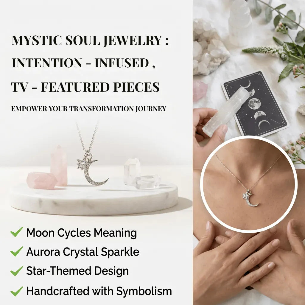 Mystic Soul Jewelry with moon cycle meaning, aurora crystal sparkle, star-themed design, and handcrafted with symbolism.