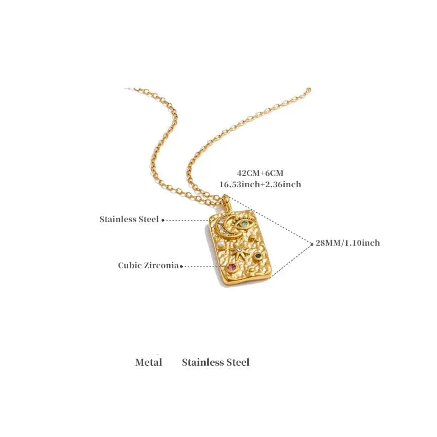 Gold necklace with pendant on a white background