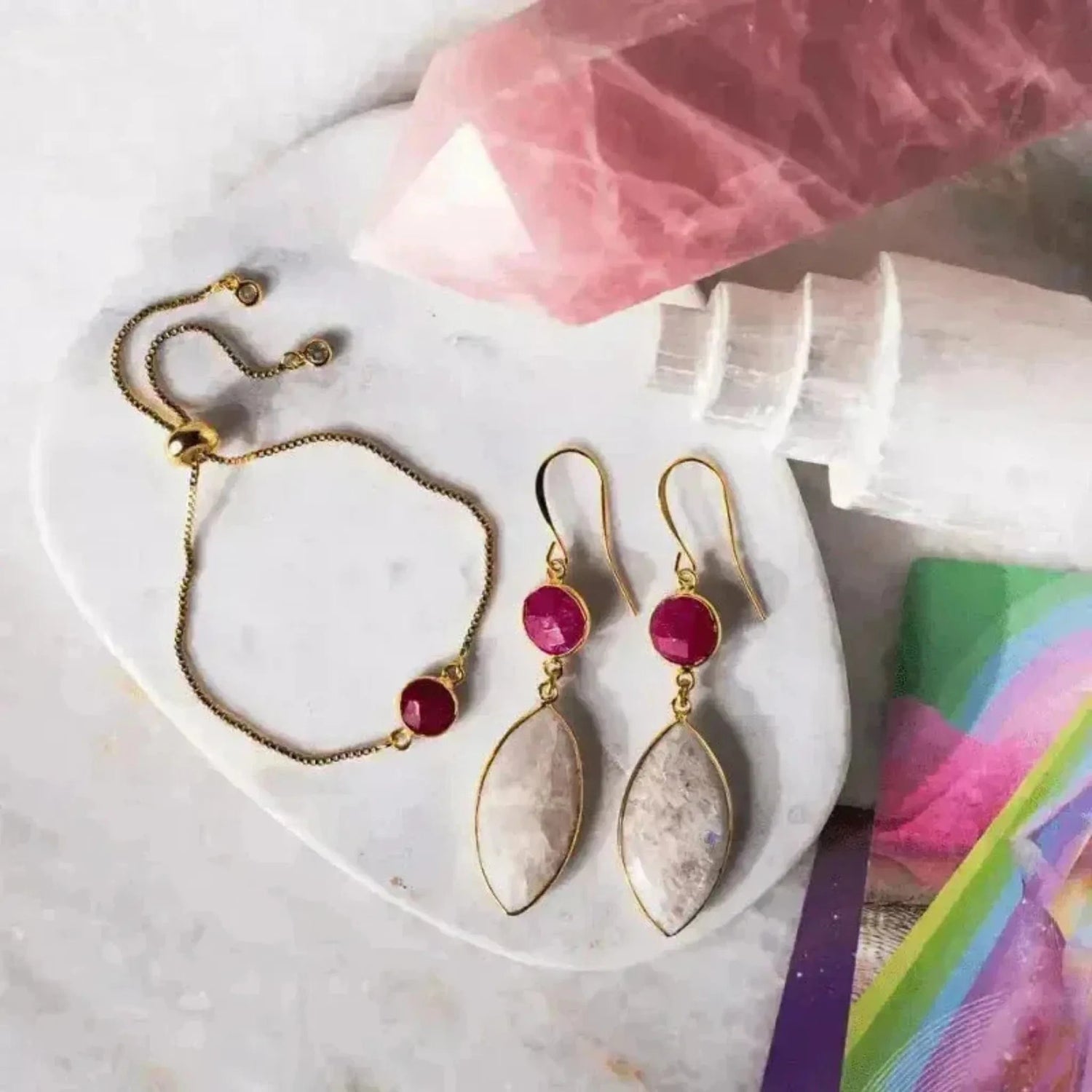 moonstone and ruby earrings ruby bracelet
