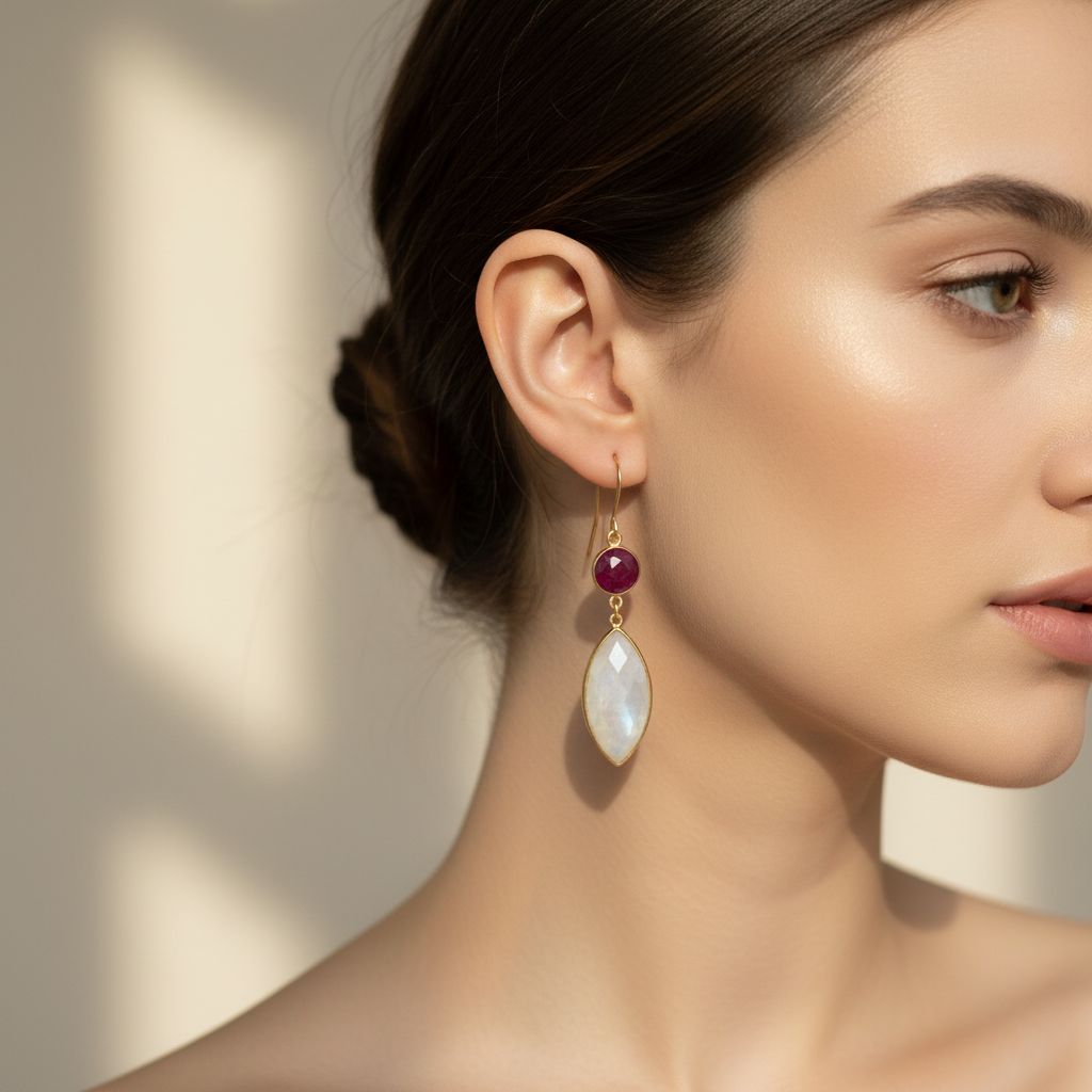 ruby moonstone bracelet earrings