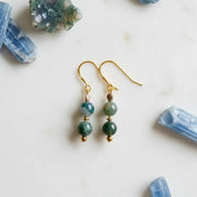 Moss agate drop earrings, gold-plated, one-of-a-kind