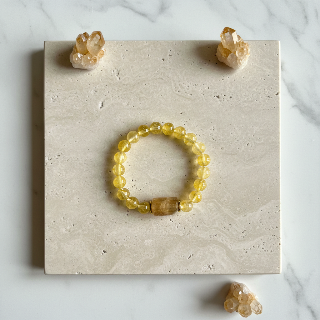 Natural citrine stretch bracelet with a focal bead in warm honey gold — November birthstone jewelry