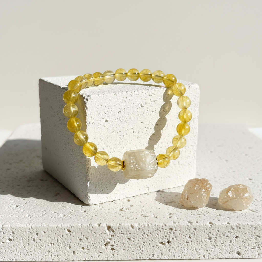 Natural citrine beaded stretch bracelet, 7 inch — genuine gemstone jewelry for confidence