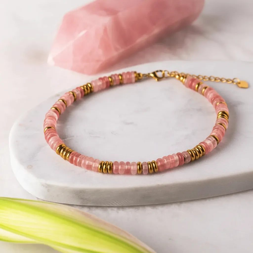 Rose quartz pendant necklace on a delicate chain, heart chakra jewelry