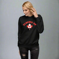 Elbows Up Sweatshirt – White with Canadian Flag | Trendy Political Apparel Mystic Soul Jewelry