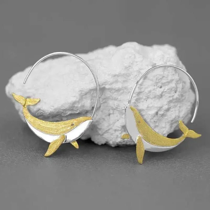 Oceanic Elegance Whale Tail Gold & Silver Hoop Earrings - Whale Jewelry - Mystic Soul Jewelry