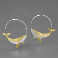 Oceanic Elegance Whale Tail Gold & Silver Hoop Earrings - Whale Jewelry - Mystic Soul Jewelry