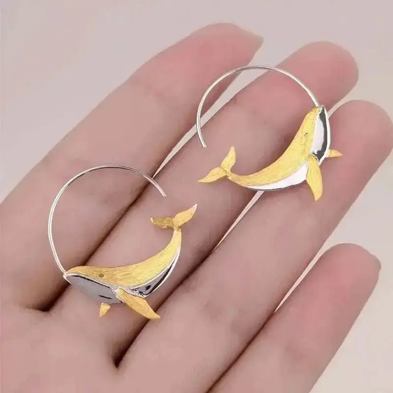 Oceanic Elegance Whale Tail Gold & Silver Hoop Earrings - Whale Jewelry - Mystic Soul Jewelry