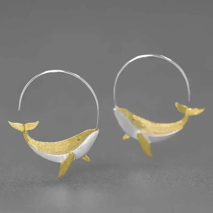 Oceanic Elegance Whale Tail Gold & Silver Hoop Earrings - Whale Jewelry - Mystic Soul Jewelry