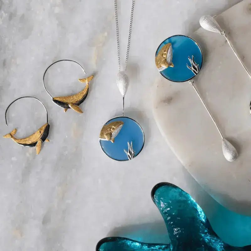 Oceanic Elegance Whale Tail Gold & Silver Hoop Earrings - Whale Jewelry - Mystic Soul Jewelry