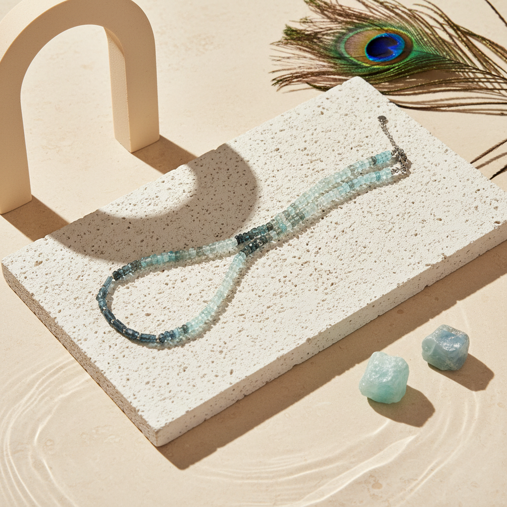 Ombré kyanite beaded necklace in graduated blues with silver-plated spacers, one-of-a-kind