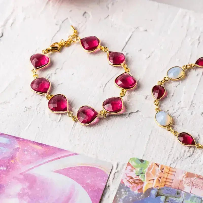 Ruby Red Treated Hydro Quartz Bracelet – Gold - Plated Birthstone - Inspired Design - Mystic Soul Jewelry