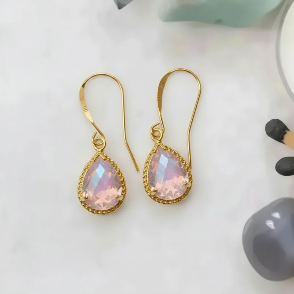 Opalite exquisite teardrop earrings in gold, October birthstone jewelry