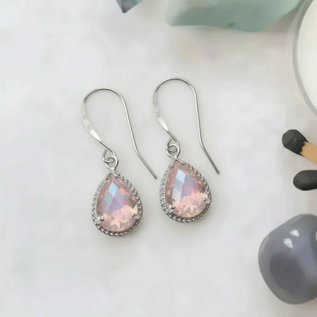 Opalite exquisite teardrop earrings in silver, October birthstone jewelry