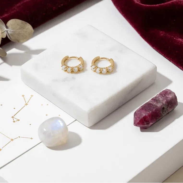 opalite huggies gold birthstone earrings