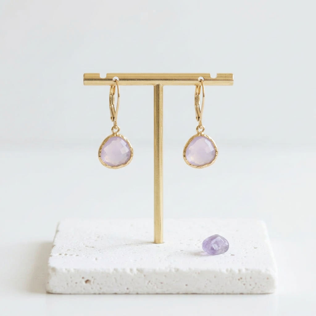 Gold Mini Pebble drop earrings in opalite glass, opal-inspired shimmer