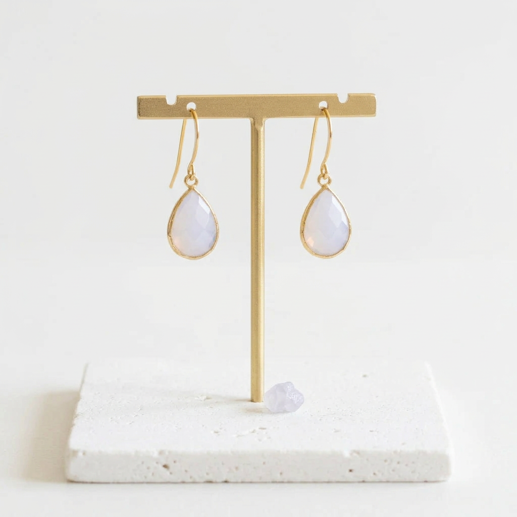 Gold opalite glass teardrop earrings, opal-inspired shimmer