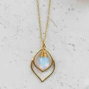 Gold opalite teardrop pendant necklace — crystal necklace for calm and intuition