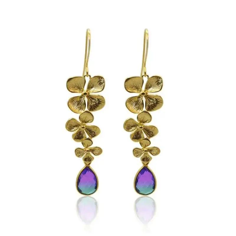 Peacock Aura 3 Bloom Plumeria Gold Earrings earrings