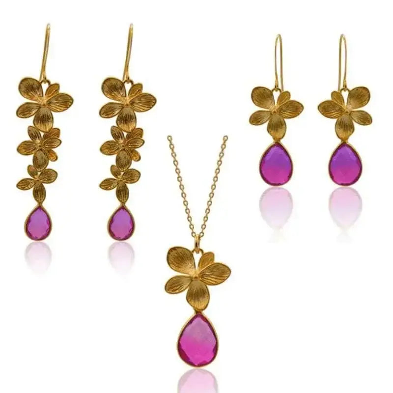 Pink Aura Single Bloom Plumeria Gold Earrings earrings