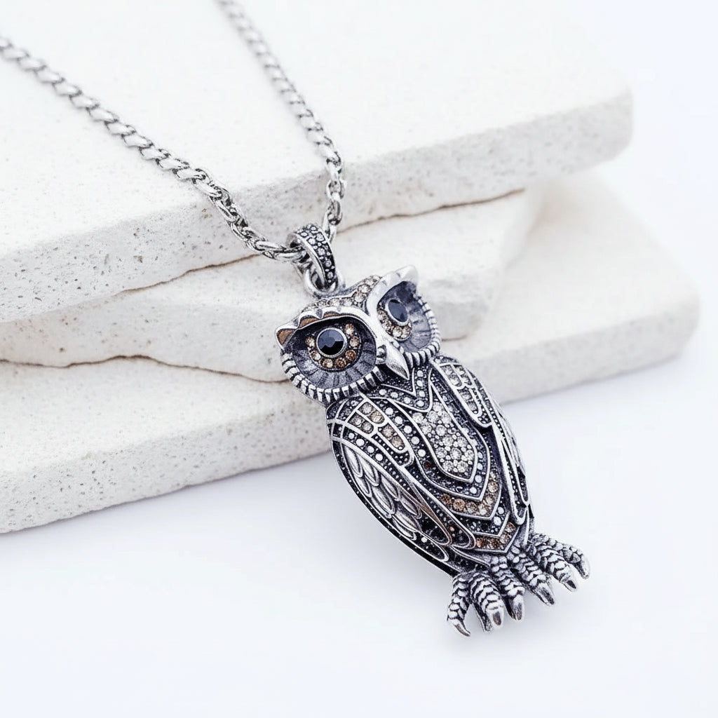 Decorative silver fish pendant with intricate details on a white background
