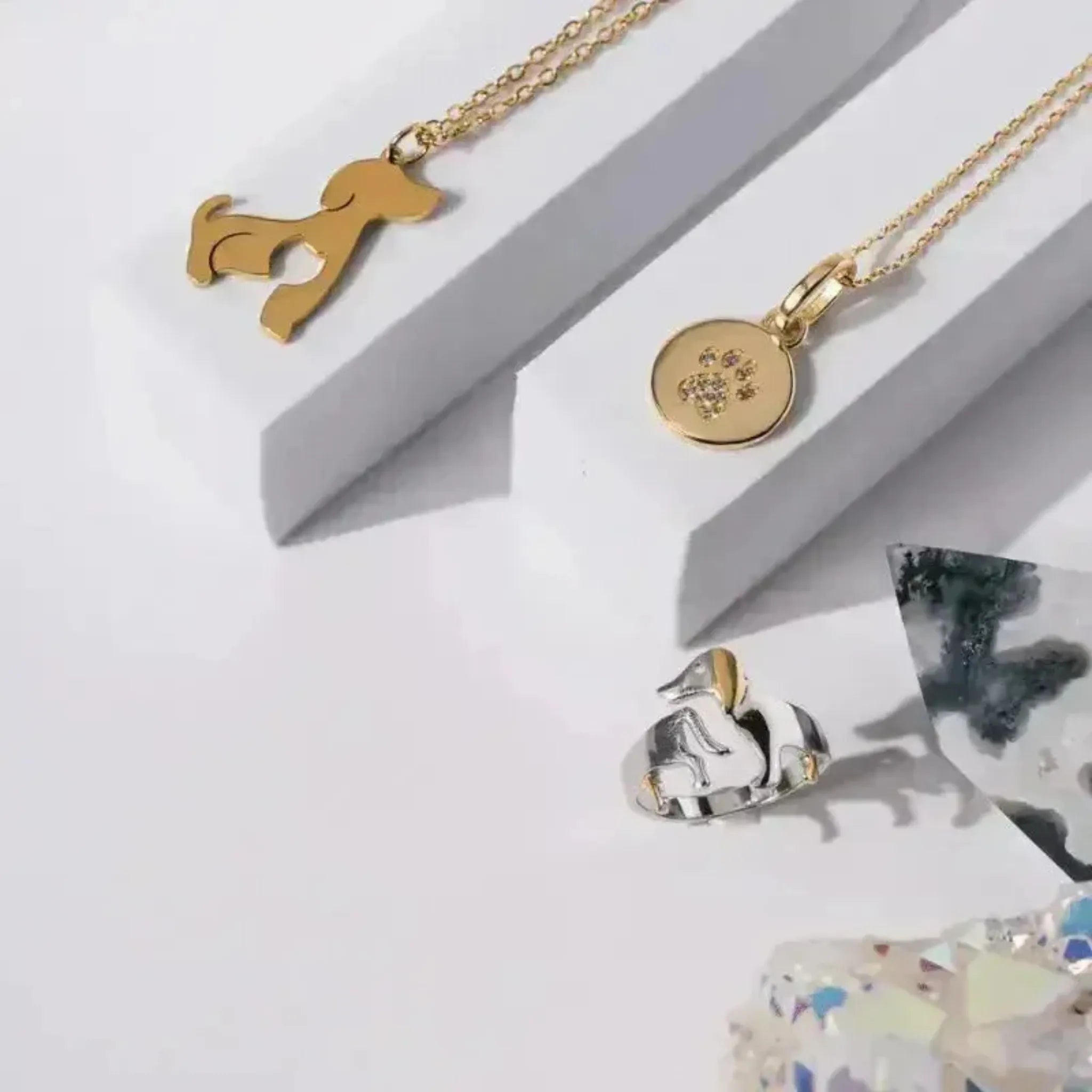 gold paw necklace dog and cat necklace with dog ring