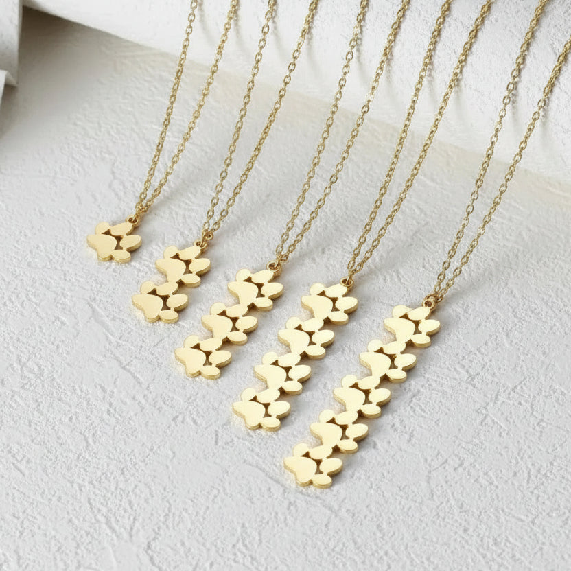 Gold paw print pendant necklaces — crystal necklace for pet love