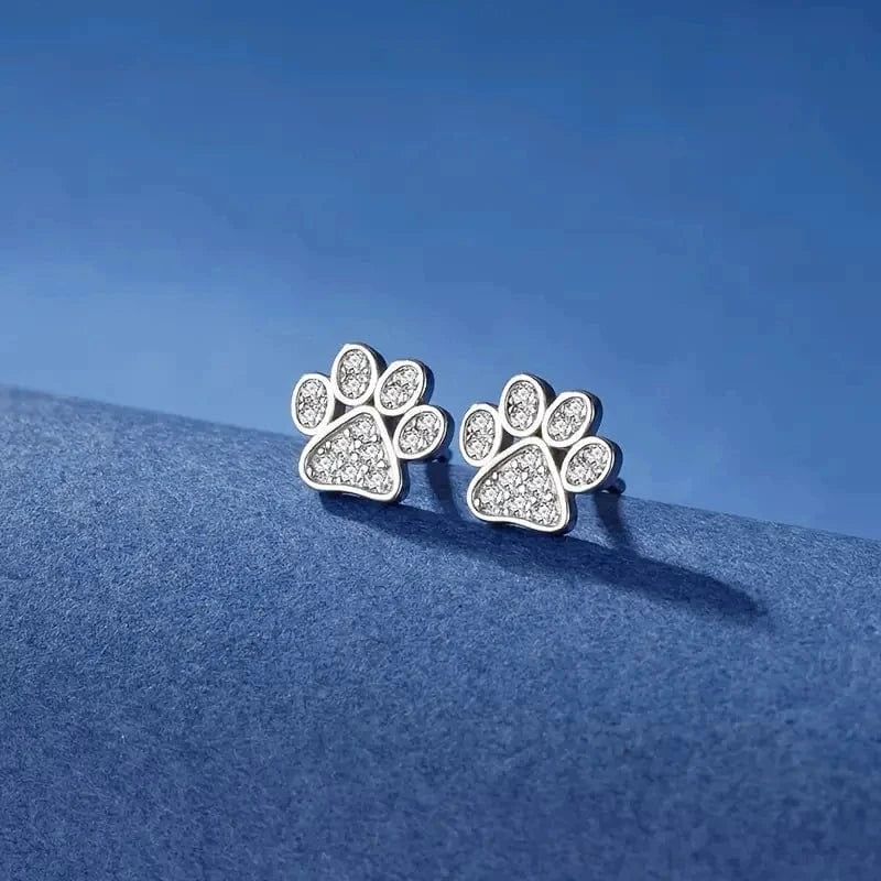 Paw print earrings on a blue background