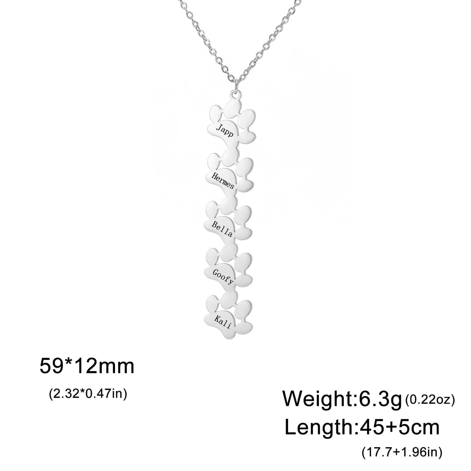 Silver necklace with heart-shaped pendants on a white background
