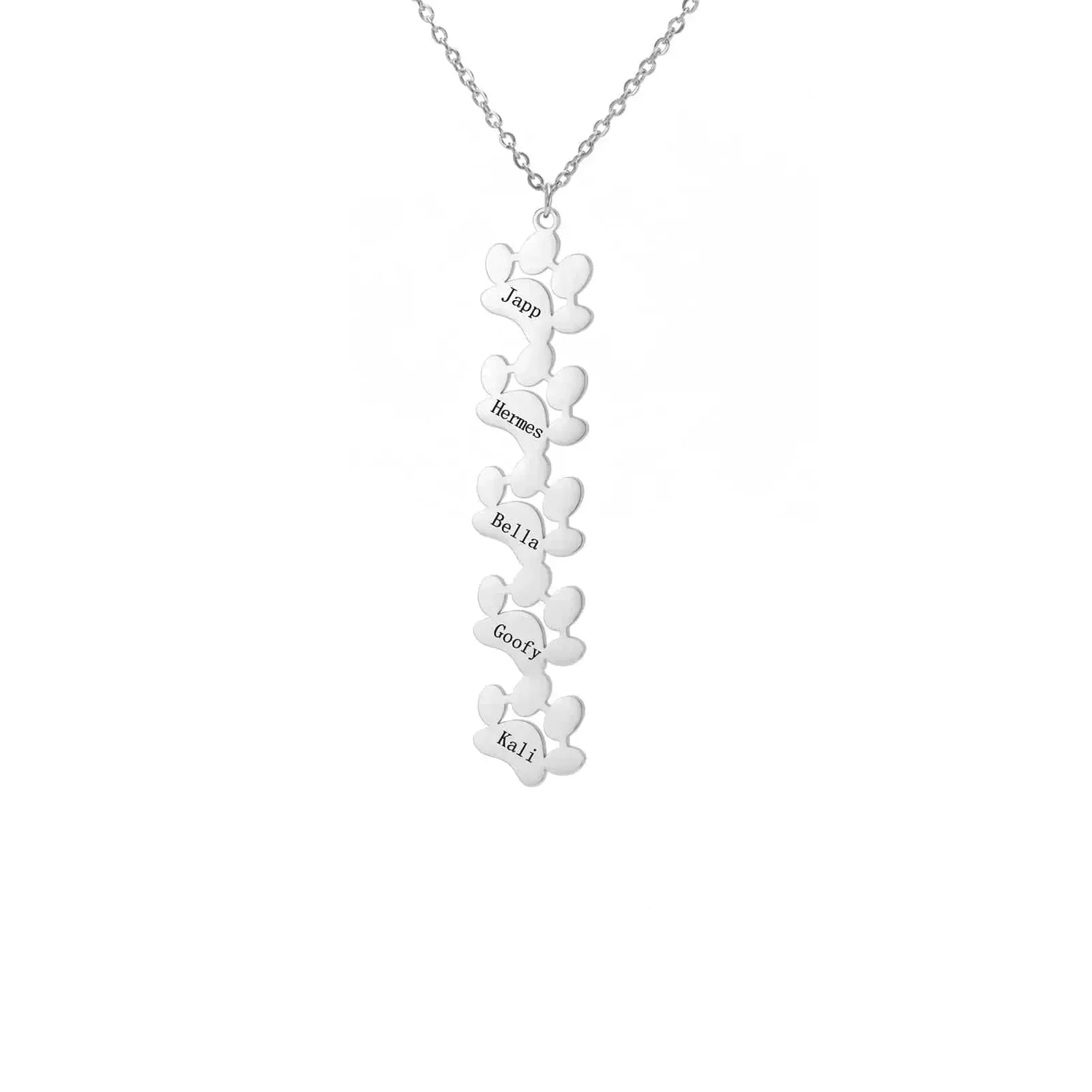 Silver necklace with heart-shaped pendants on a white background
