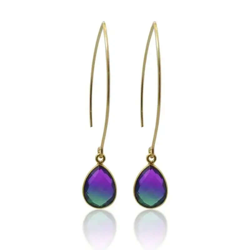 Peacock Aura Drop Long Gold Earrings - Mystic Soul Jewelry