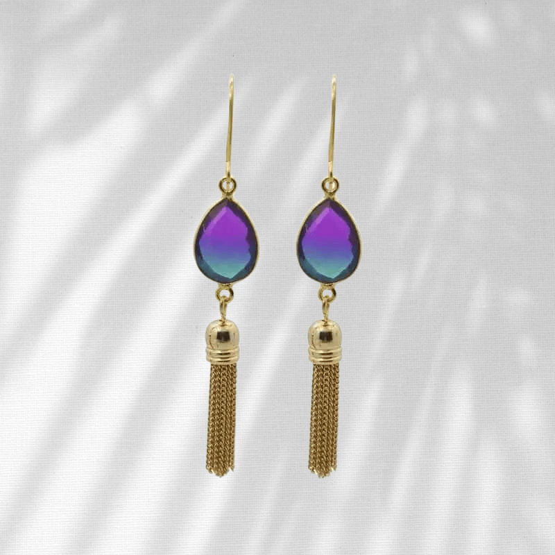 Peacock Aura Oval Drop Tassel Earrings - Mystic Soul Jewelry