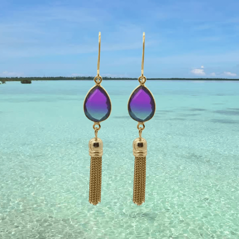 Peacock Aura Oval Drop Tassel Earrings - Mystic Soul Jewelry