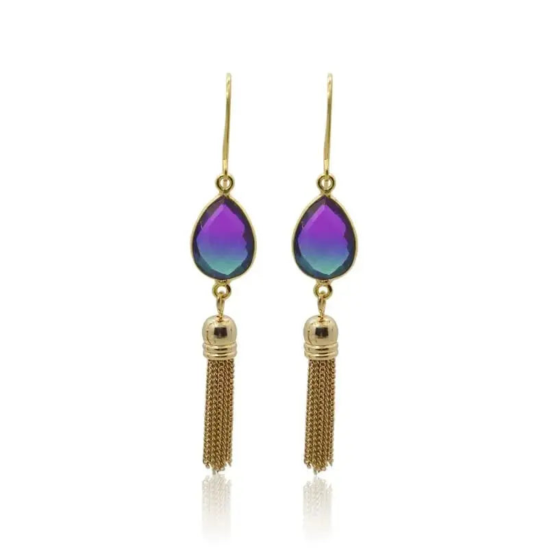 Peacock Aura Oval Drop Tassel Earrings - Mystic Soul Jewelry