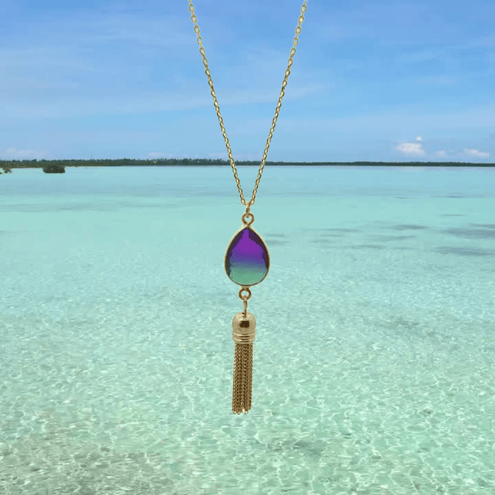 Peacock Aura Oval Drop Tassel Necklace - Mystic Soul Jewelry