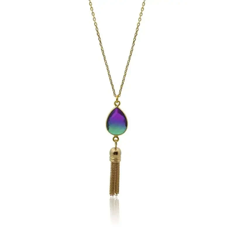 Peacock Aura Oval Drop Tassel Necklace - Mystic Soul Jewelry