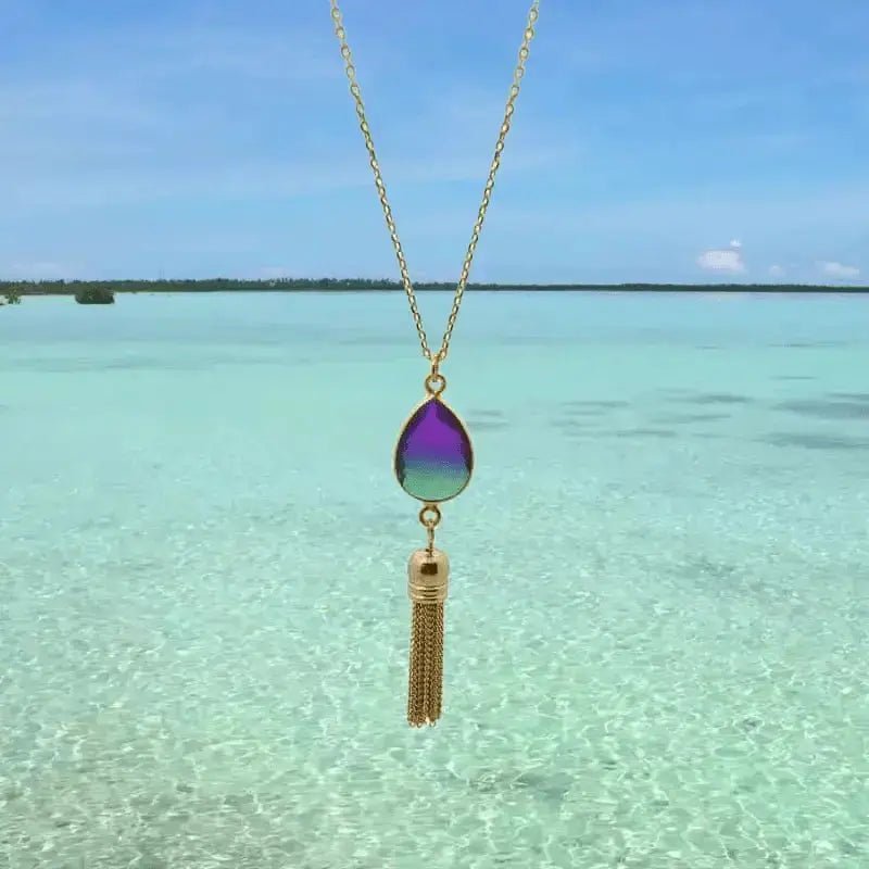 Peacock Aura Oval Drop Tassel Necklace - Mystic Soul Jewelry