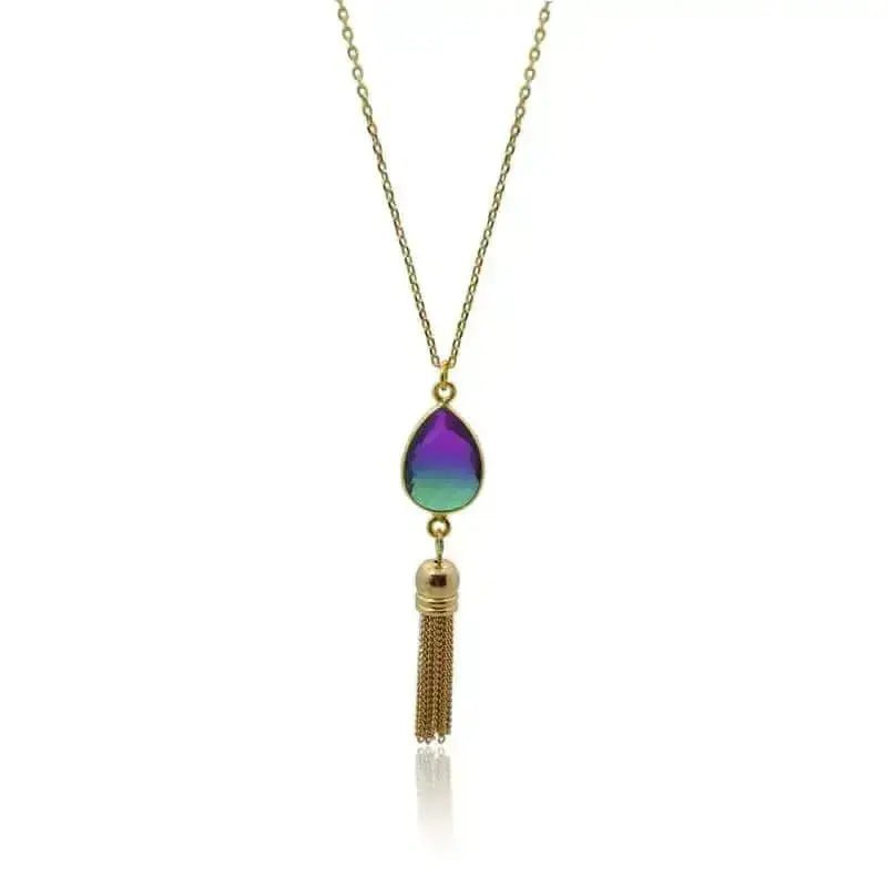 Peacock Aura Oval Drop Tassel Necklace - Mystic Soul Jewelry