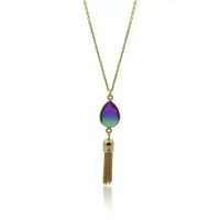 Peacock Aura Oval Drop Tassel Necklace - Mystic Soul Jewelry